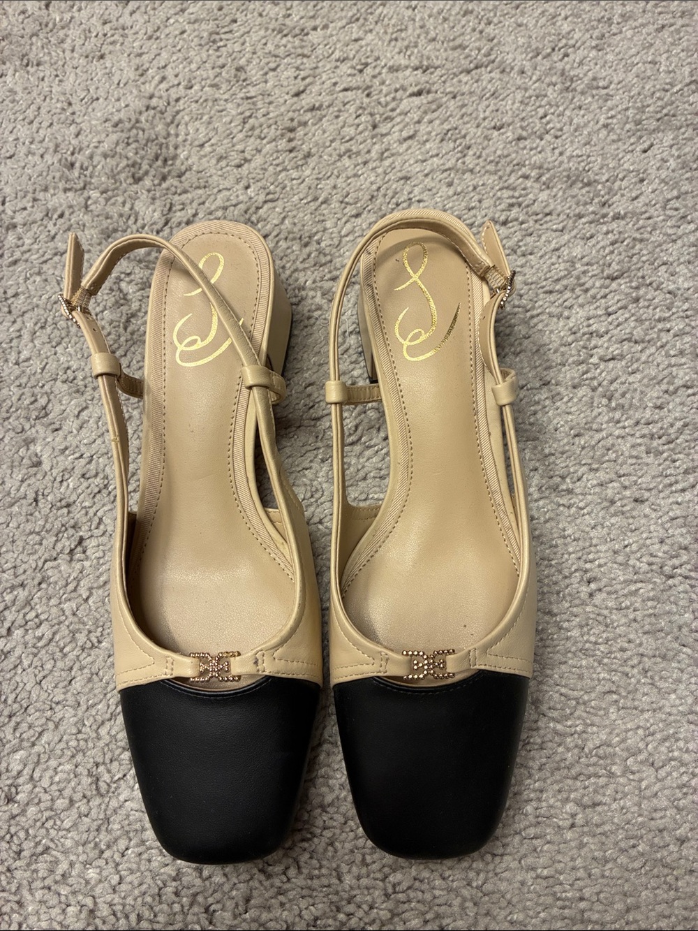Sam Edelman Beige and Black Two-Tone Slingback Pumps - Women's